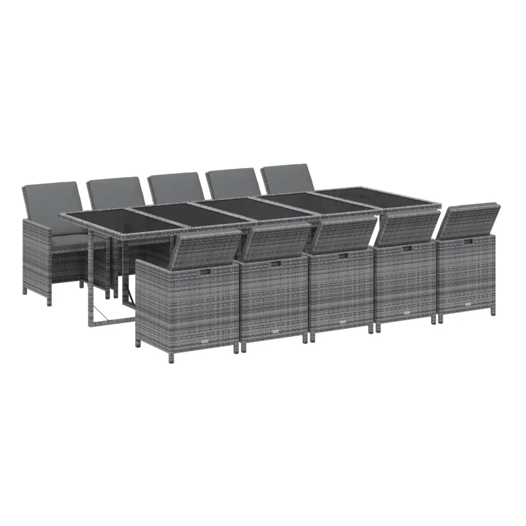 Set da Pranzo per Giardino 11pz con Cuscini Polyrattan Grigio cod mxl 36022