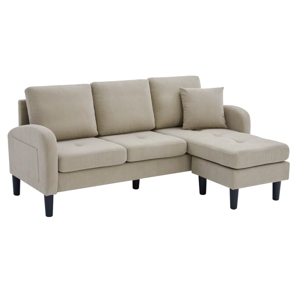 Divano angolare modulare a L con chaise longue 166 x 118 x 77 cm; tessuto corda marrone grigio