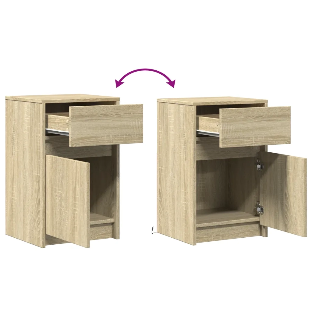 Comodino con Luci LED Rovere Sonoma in Legno Multistrato