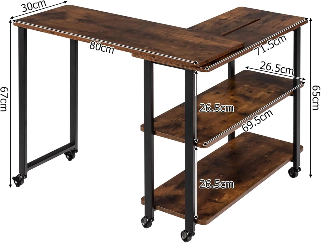 Tavolino Laterale, Tavolino Laterale da Divano, Letto, Portatile Tavolo, Scrivania Girevole, con 6 Ruote, Triplo Deposito, Porta PC, Design Salvaspazio