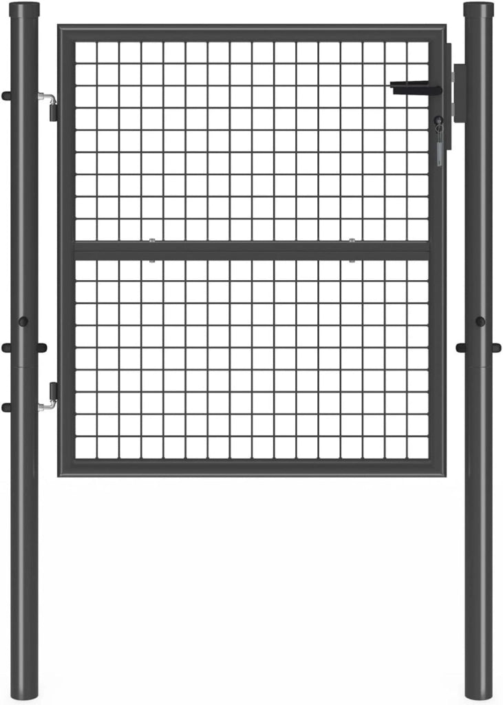 Cancello da giardino in acciaio 105 x 100 cm con serratura e maniglia grigio antracite
