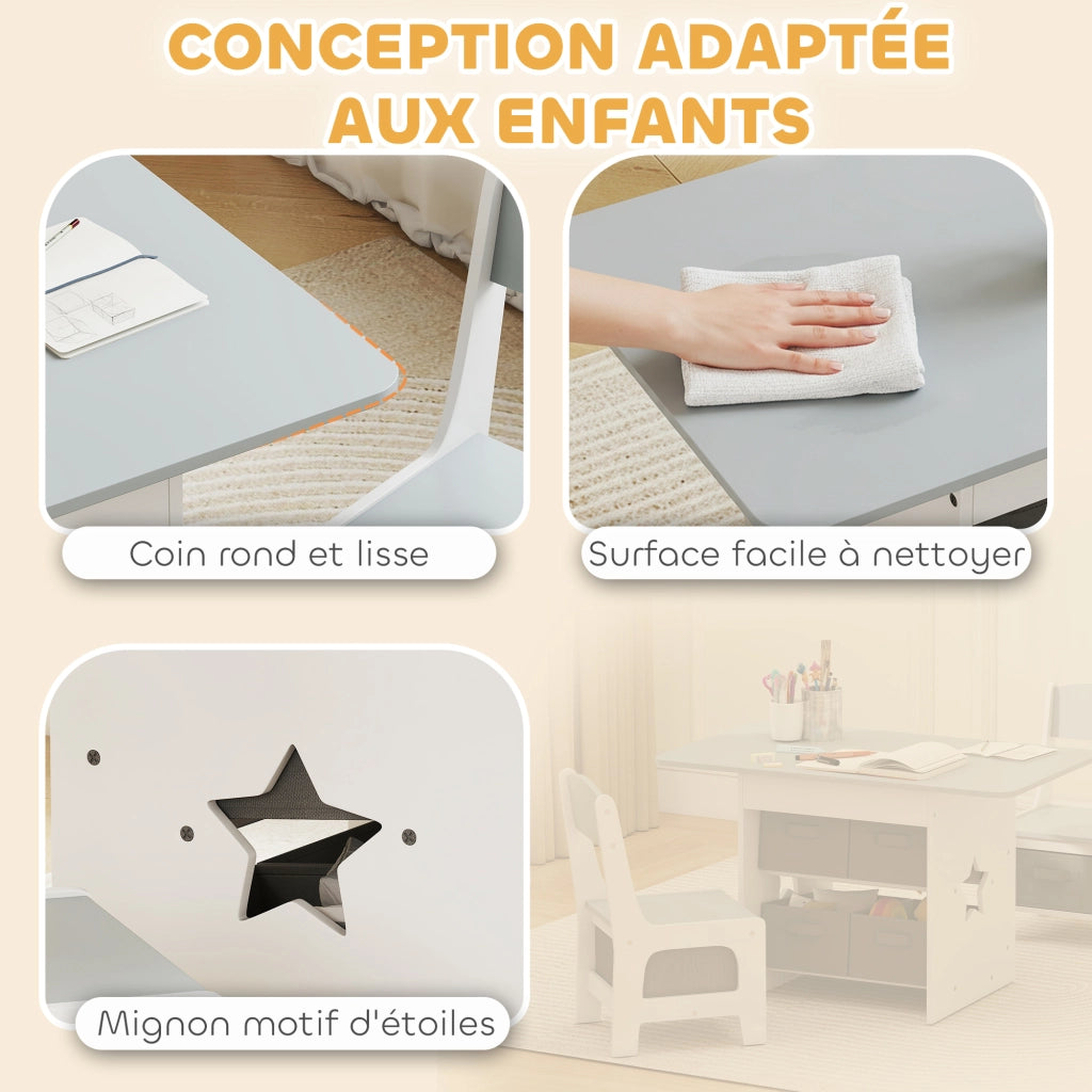 Tavolo e sedie bambini con cassetti ¨C zephmum ¨C grigio