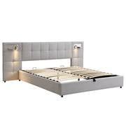 Letto Contenitore 180x200 cm idraulico con USB; ricarica wireless e luce; in Lino Grigio