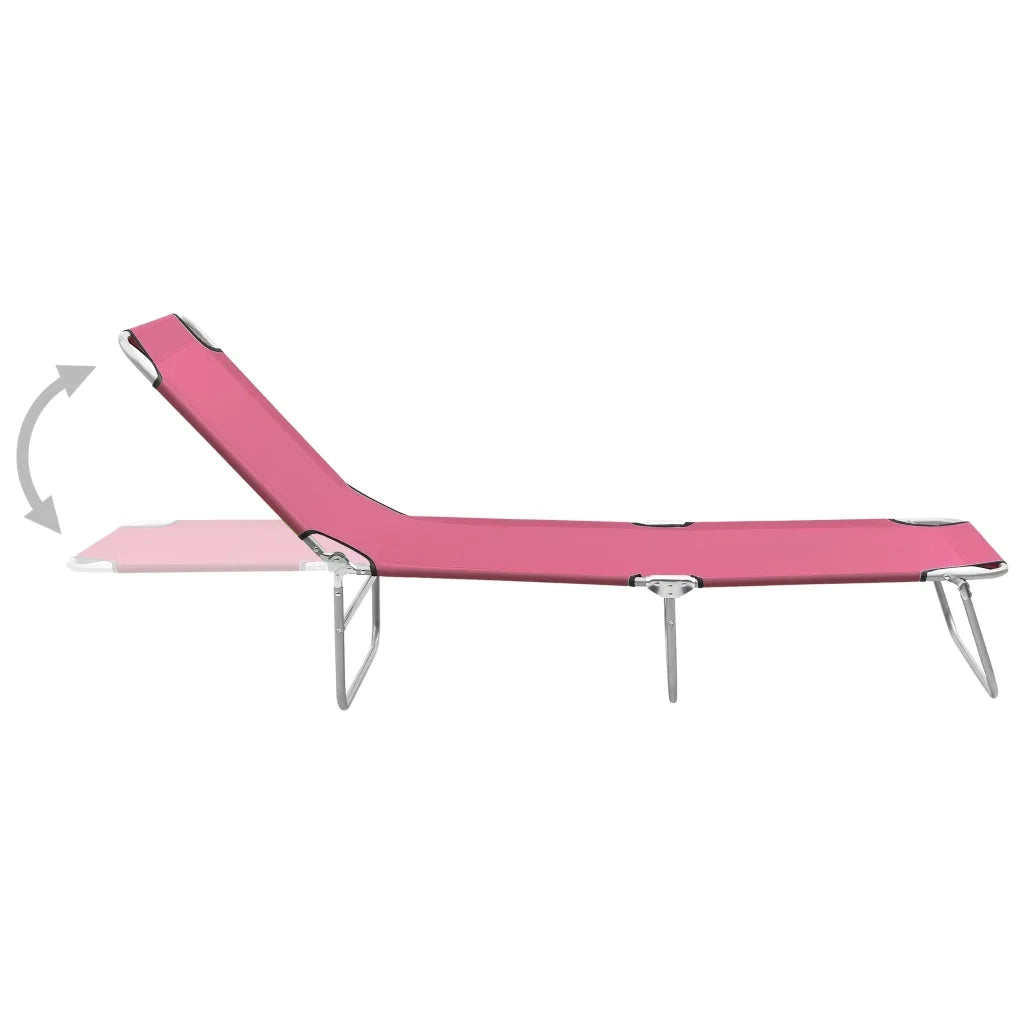 Lettino Prendisole Pieghevole in Acciaio e Tessuto Rosa cod mxl 23800