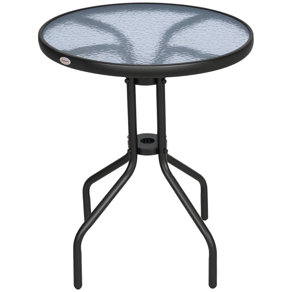 Tavolo da giardino rotondo ¨C zephmum ¨C nero, metallo, vetro temperato, ?60x70 cm