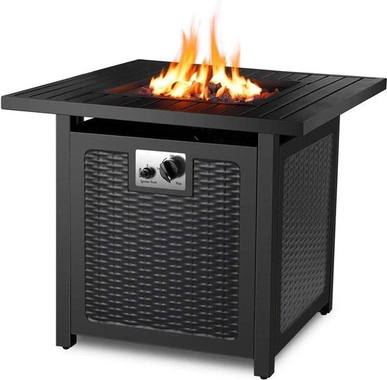 Terrashaard elettronico per esterno - Gashaard con protezione acqua e lavasteen - Dimensioni 76 x 76 cm, altezza 67,5 cm - Modello con bruciatore elettronico e gashaard a gas - Terrashaard con copertura impermeabile