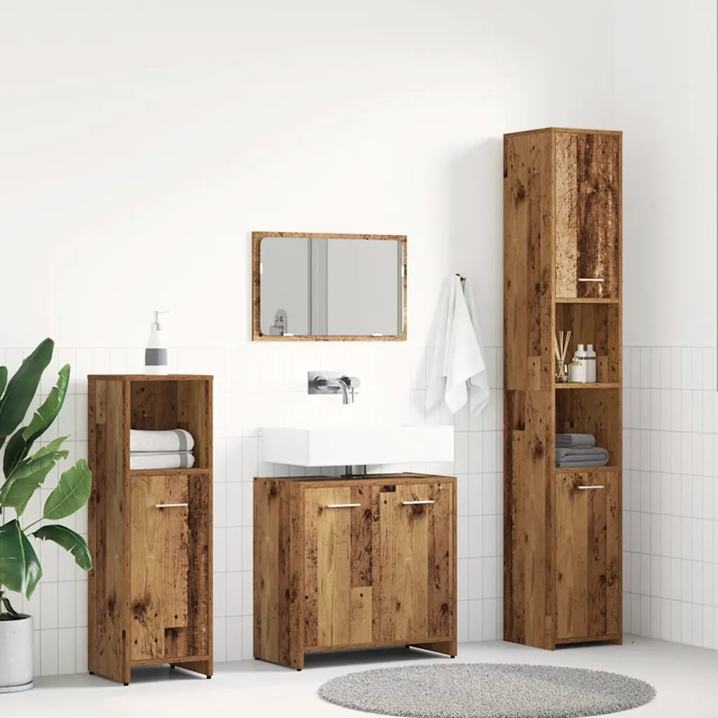 Set Mobili da Bagno | Armadio da bagno 4 pz Legno Antico in Legno Multistrato