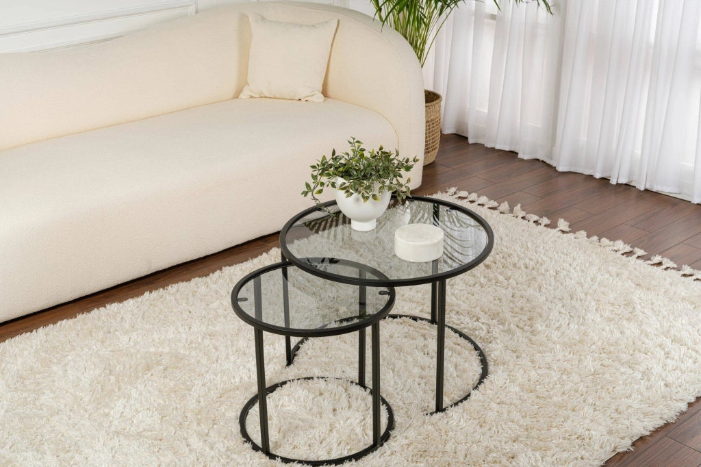 Xaden, Tavolino da Salotto set di 2 Tavolini, 60x60x43h cm Nero