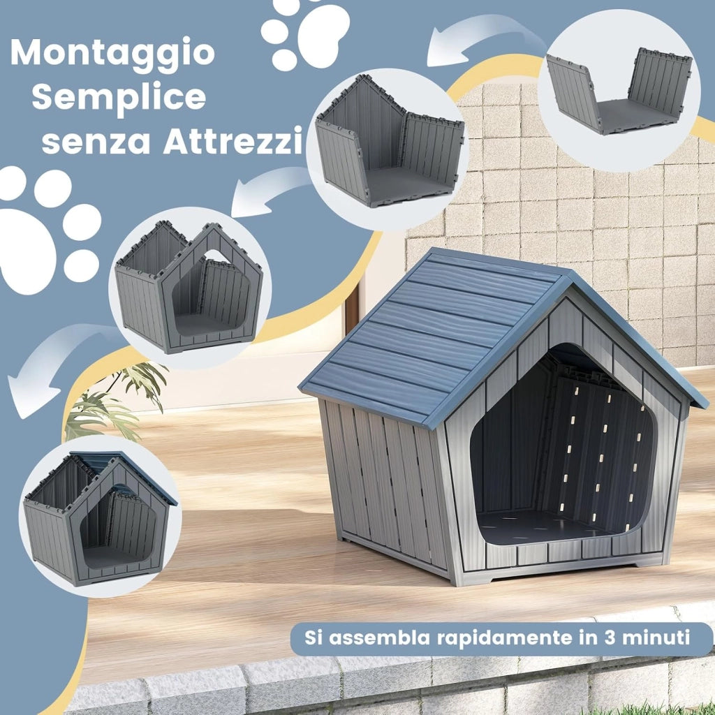 Cuccia per Cani da Interno ed Esterno, Casetta per Gani Impermeabile con Bocchette d'Aria e Tetto Inclinato, Rifugio per Animali Domestici per Cuccioli e Conigli