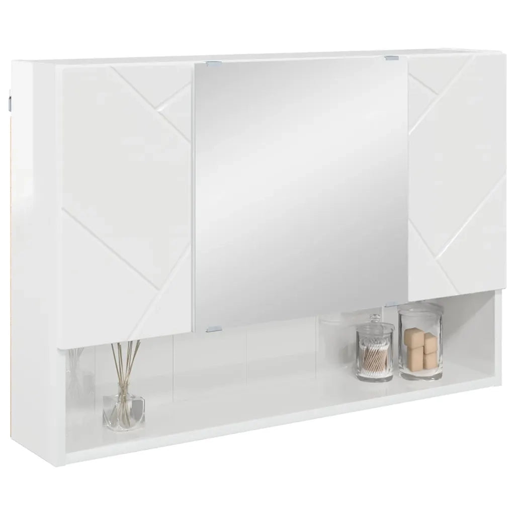 Mobiletto per Specchio | Armadio da bagno con porta Bianco Lucido 80 x 17 x 55 cm