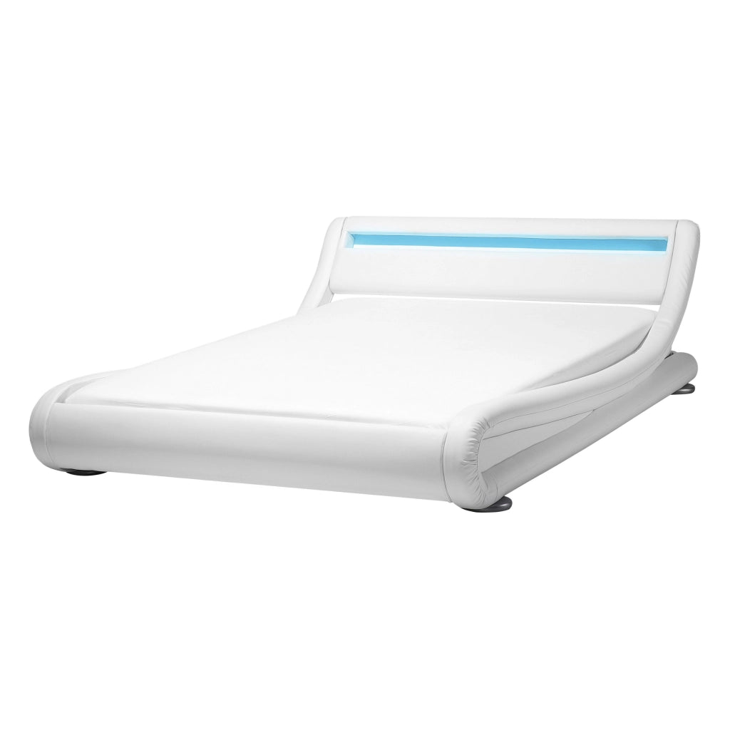 Piattaforma Letto ad acqua in ecopelle bianca 140 cm 6 matrimoniale con accessori per materassi Testiera illuminata a LED