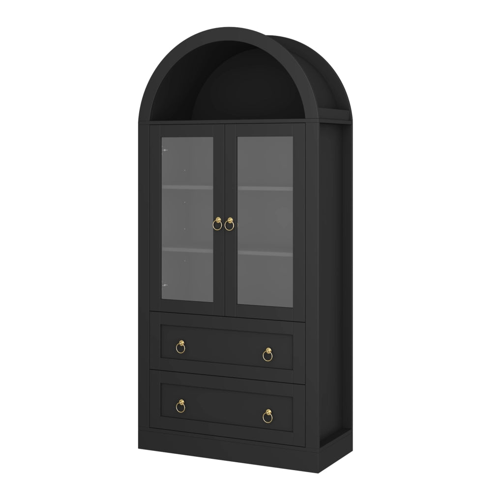 Armadio ad arco 80x36x170 cm con ante in vetro e ripiani regolabili in truciolare nero