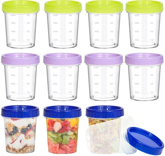 Contenitori alimentari in plastica da 12 pezzi con coperchi, piccoli contenitori da 120 ml con coperchi in plastica, contenitori di stoccaggio mini con misura graduata, contenitori di stoccaggio piccoli con coperchi per forni a microonde e congelatori