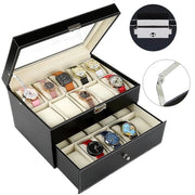 Organizzatore di orologio in pelle con rivestimento in velluto e vetrina per gioielli 20 righi