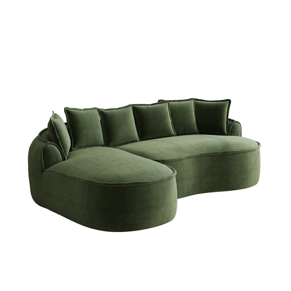 Divano modulare senza struttura in chenille a 2 moduli verde convertibile in letto con seduta profonda e braccioli larghi