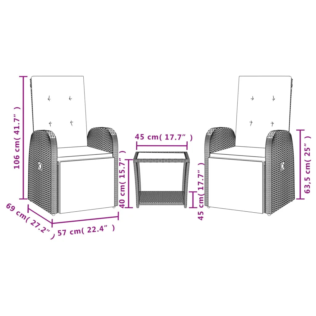 Set da Pranzo da Giardino 3 pz con Cuscini in Polyrattan Grigio 3277608