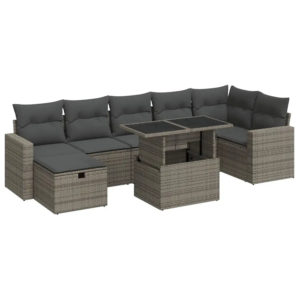 Set Divano da Giardino 8 pz con Cuscini Grigio in Polyrattan 3327830