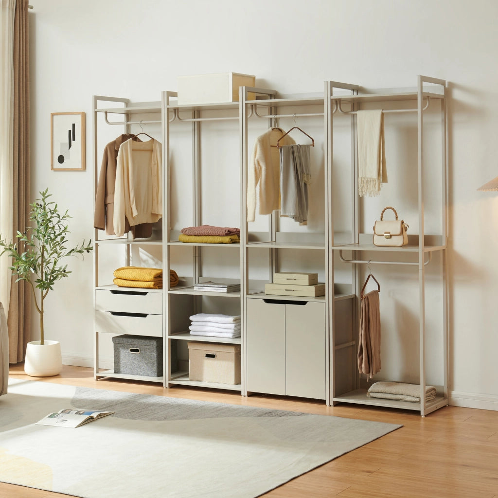 Stand Appendiabiti Jässaatka in Acciaio con Armadietto e 3 Ripiani 200 x 61 x 40 cm - Grigio [en.casa]