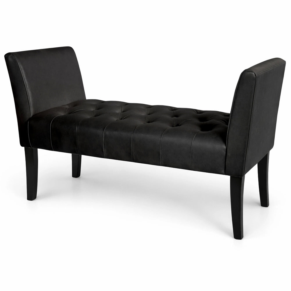 Panca Nero con Piedi in Legno e Rivestimento Ecopelle Camera da Letto Ingresso