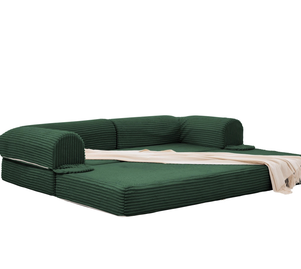 DIVANO LETTO 2 posti trasformabile, corda a righe verde, design basso