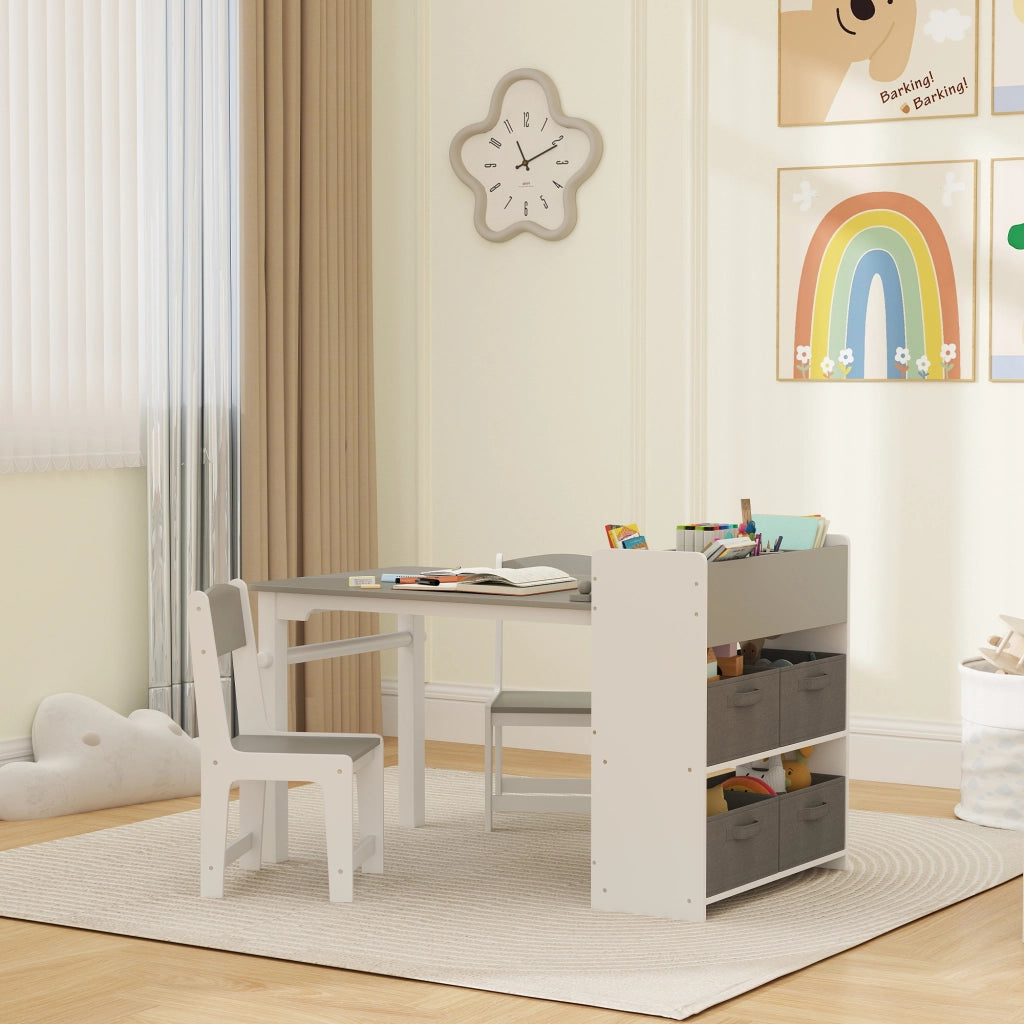 Tavolo da pranzo per bambini con 2 sedie ¨C zephmum ¨C grigio e bianco in legno e tessuto