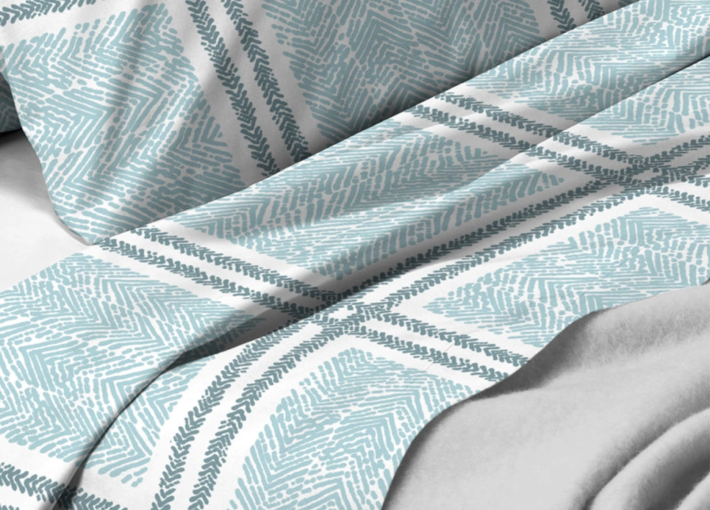 Completo Lenzuola In 100% Cotone  Disegno Tartan Colore Azzurro Modello O.B. - Singolo - Azzurro