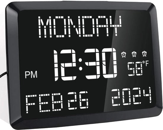Orologio da Parete Digitale per Anziani con Visualizzazione della Temperatura e Funzione di Allarme