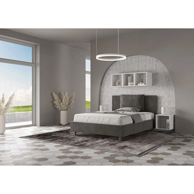 Letto imbottito Piazza e mezzo 130x200 cm Antea - Con rete,Microfibra,Grigio