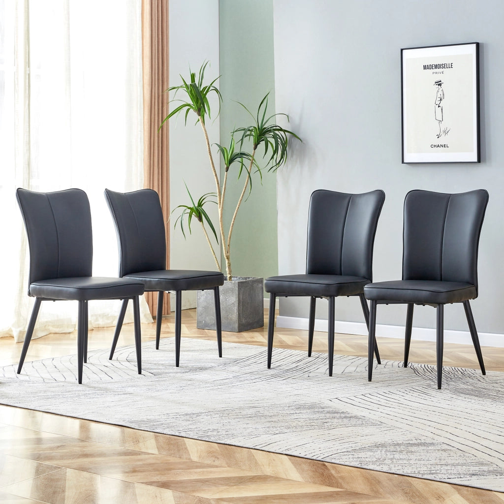 Sedia da Pranzo ¨C MINIMAL ¨C Nero, Schienale in Ecopelle, Gambe in Metallo