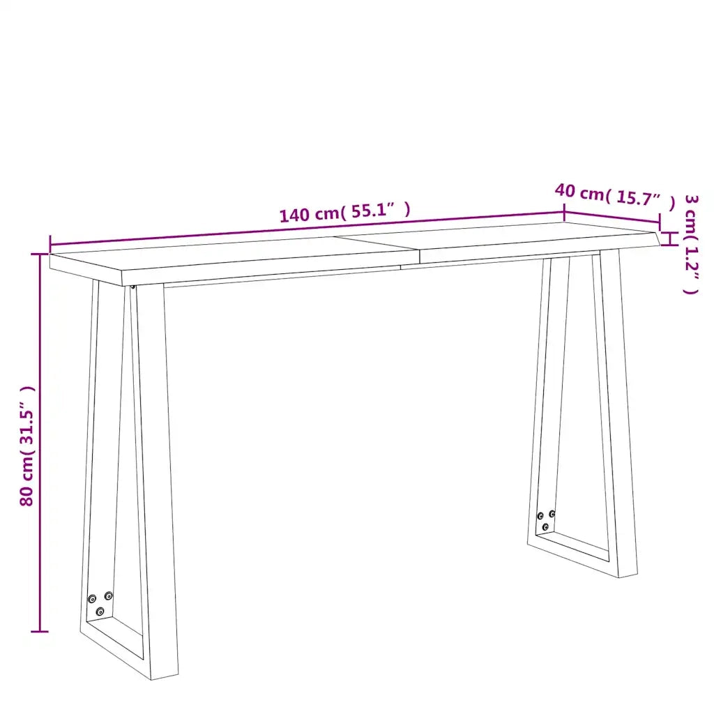 Tavolo Consolle Bordi Vivi 140x40x80 cm Legno Massello Acacia 353297