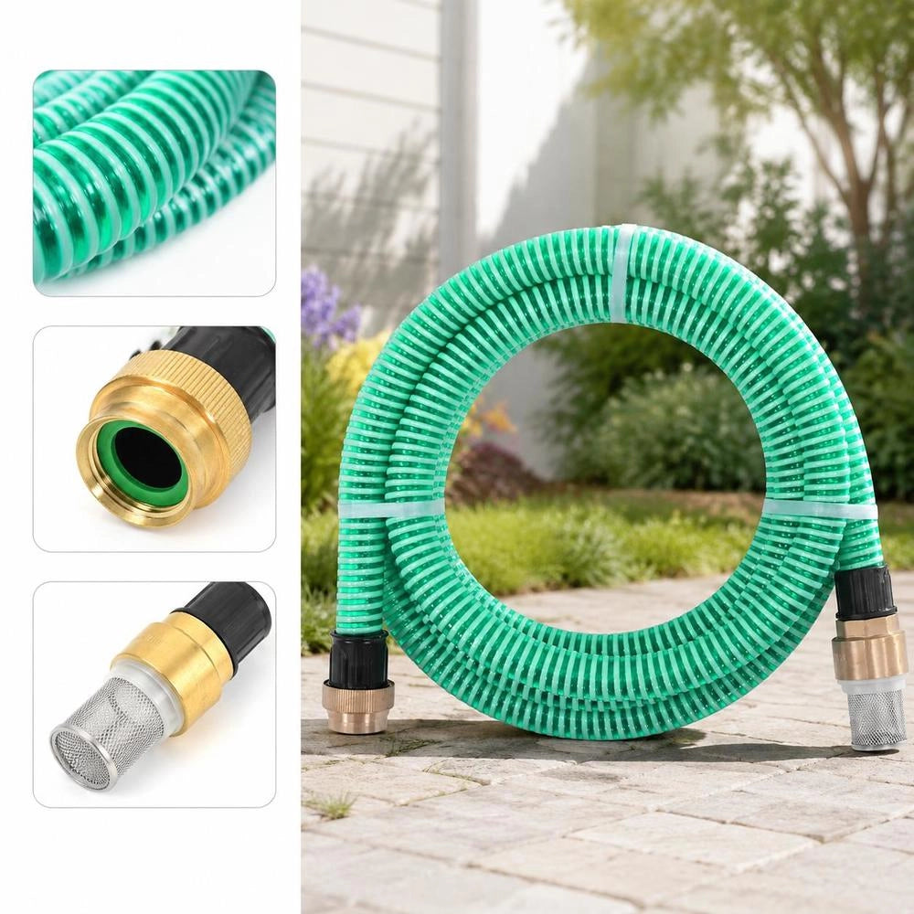 Suction Hose With Brass Fittings, Green, 1.1" 10 M PVC