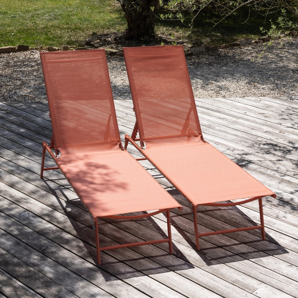 Set di 2 lettini pieghevoli SICILIA in textilene terracotta - struttura in terracotta