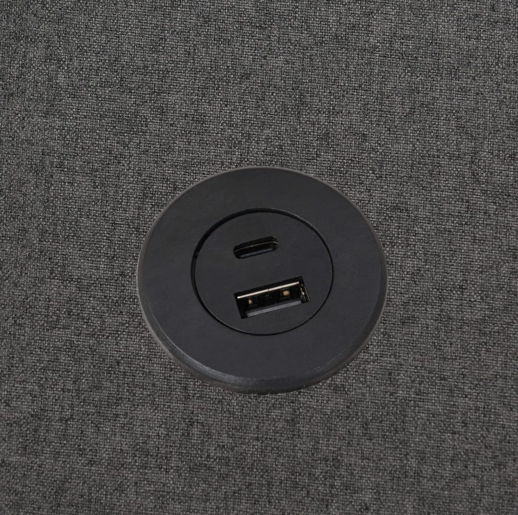 Letto matrimoniale imbottito 160x200 cm con contenitore; USB e Type-C; grigio