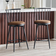 Sgabello da bar in metallo con schienale stile Windsor e seduta imbottita in tessuto marrone 73 × 45,5 × 45 cm