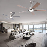 Ventilatore da soffitto con luce e telecomando, 6 velocità, dimmerabile, metallo e legno, nichel