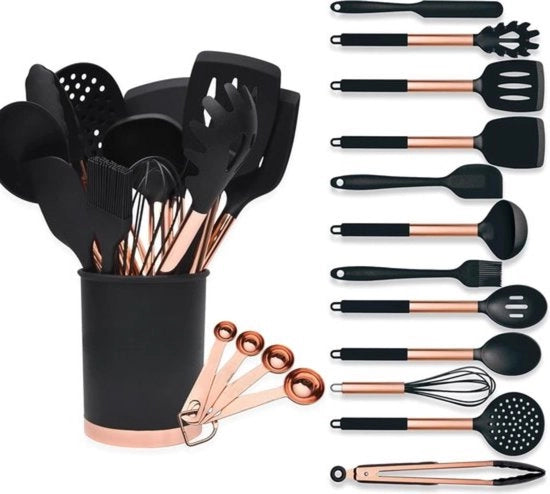 Set di accessori per cucina resistenti al calore a 17 pezzi - Accessori in silicone antiaderenti per cucinare con facilità