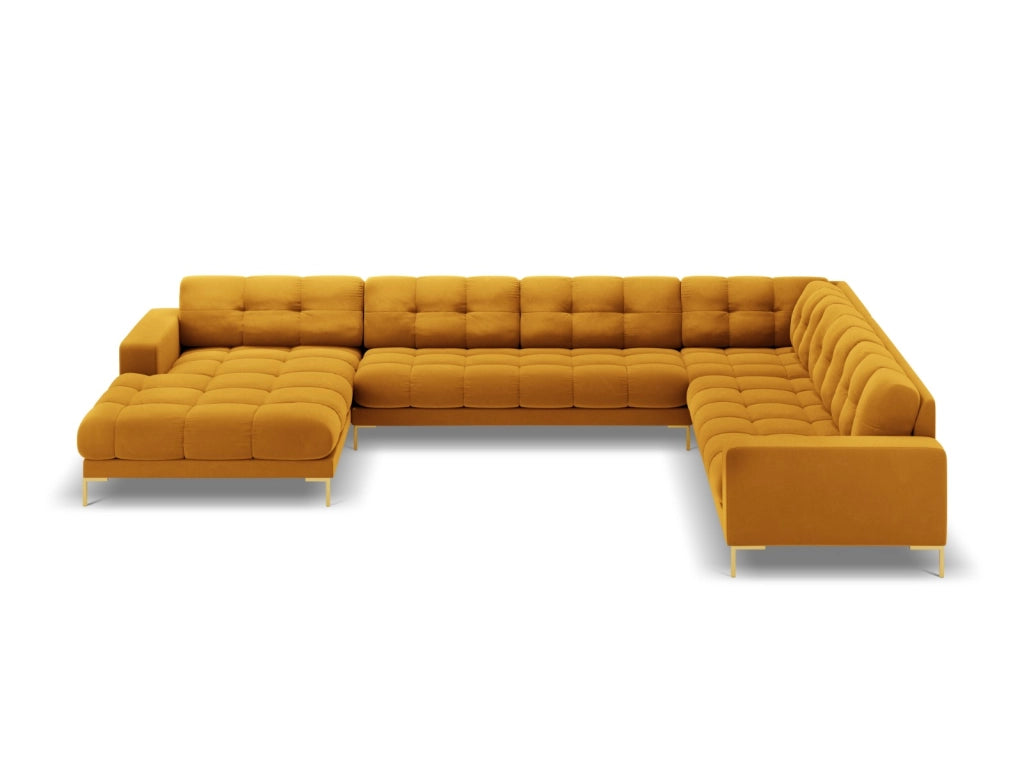 Cosmopolitan Design - Divano panoramico destro "Bali" 7 posti in velluto giallo 