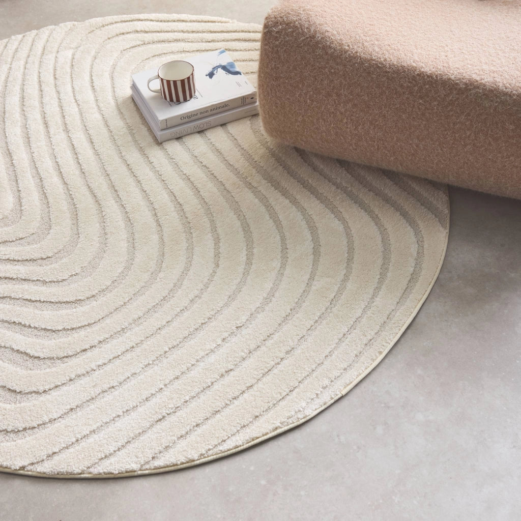 Tappeto per interni con motivi ondulati in rilievo, 160cm, crema