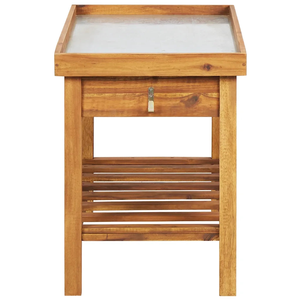 Tavolo da giardino in legno massello di acacia 100 x 50 x 60 cm con piano in zinco finitura marrone naturale 02_0045918