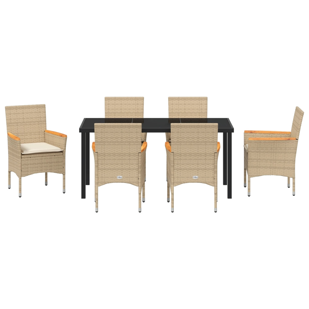 Set Pranzo Giardino  con Cuscini Rattan Polietilene Beige 7 Pezzi