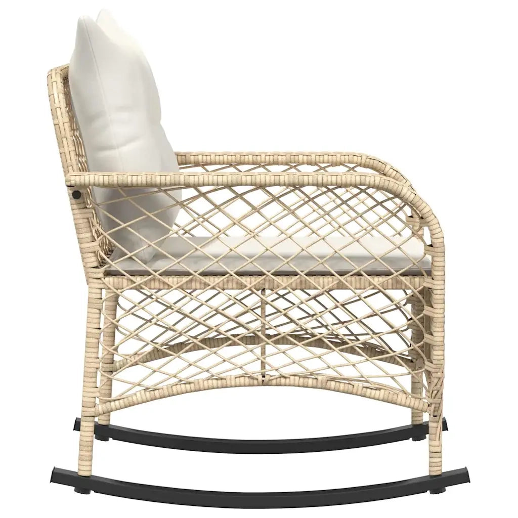 vidaXL Sedia a Dondolo da Giardino con Cuscini in Polyrattan Beige
