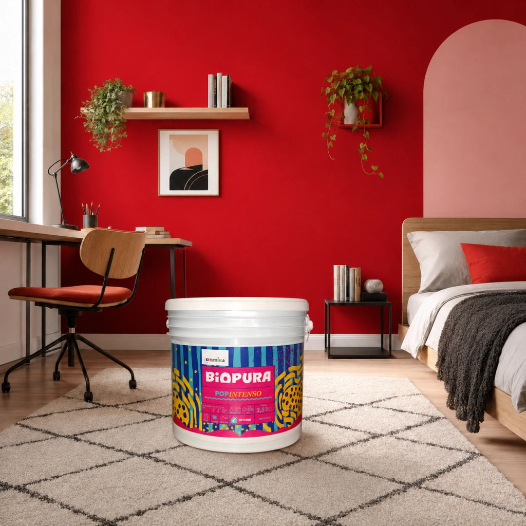 Popintenso palestra e decori interni pittura murale lavabile e coprente cromika *** formato 2.5 lt, colore- rosso mag...