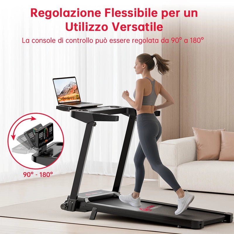 TAPIS ROULANT ELETTRICO COMPATTO PIEGHEVOLE PER LA CASA CON DISPLAY LED E DUE PORTABICCHIERI