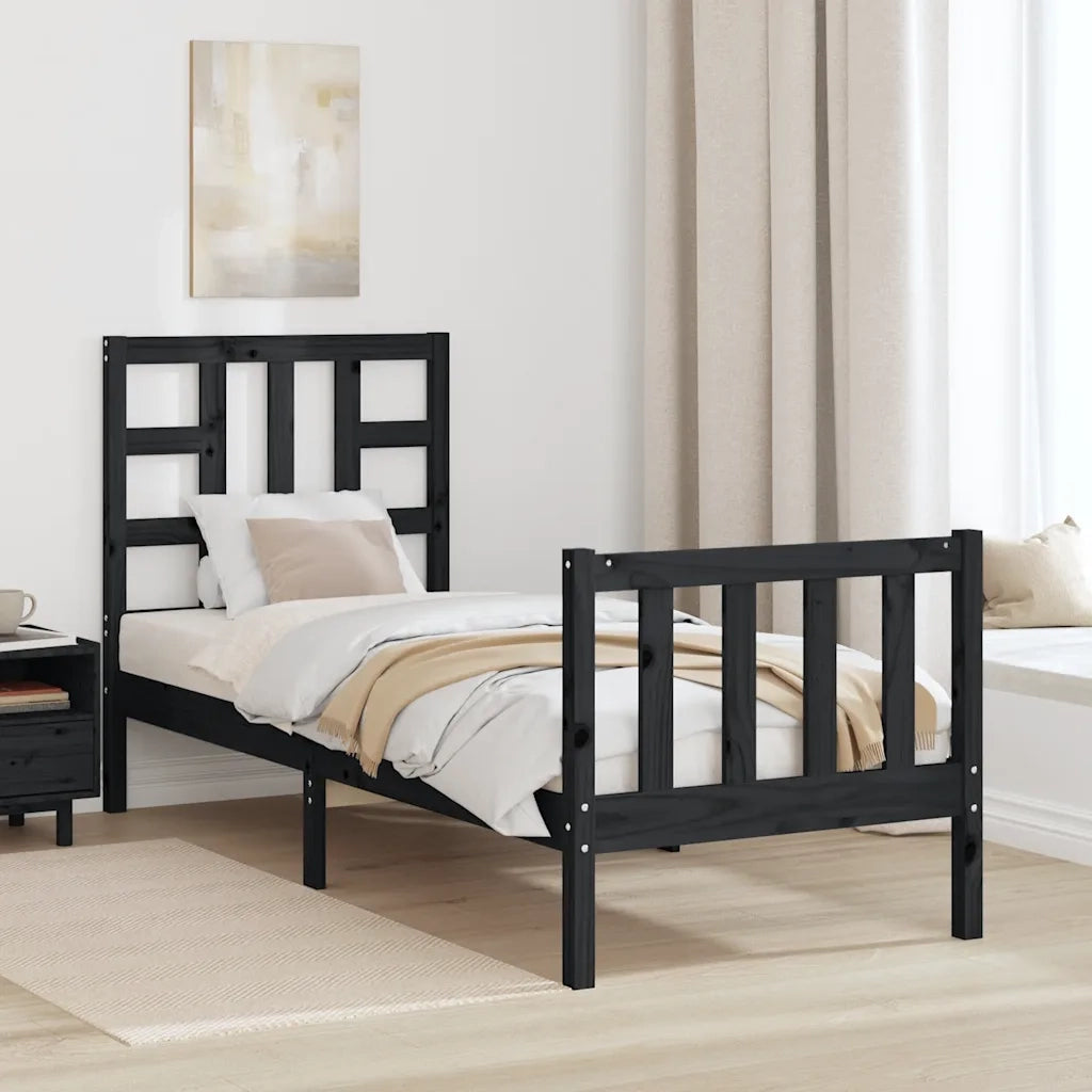 Giroletto con Testiera-Struttura Letto con testiera Nero Small Single in Legno Massello 521643