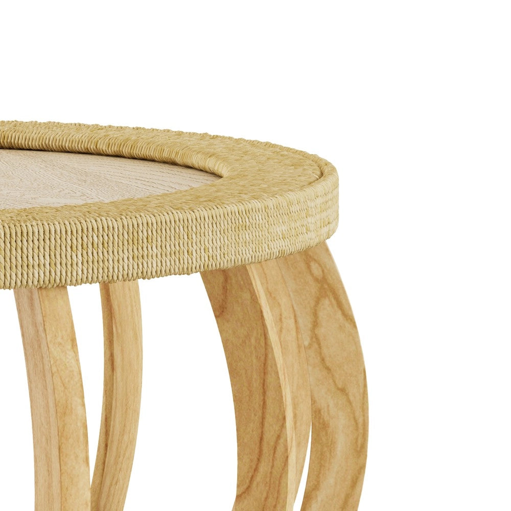 Tavolino da Caff¨¨ Rotondo in Legno Massello e Rattan ¨C MINIMAL ¨C Naturale, Gambe Curve