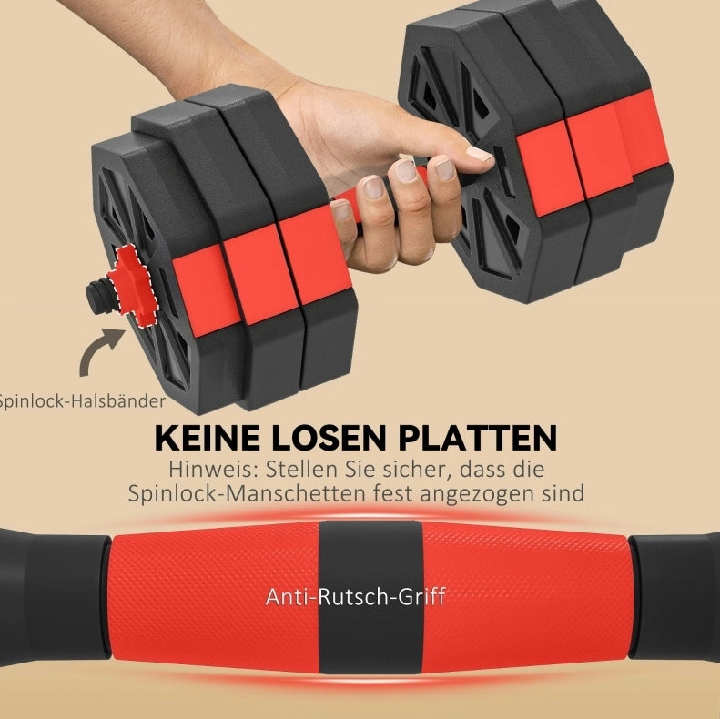 Set Pesi 4-in-1 Regolabile 25 kg per Allenamento a Casa con Manubri, Bilancieri e Kettlebell