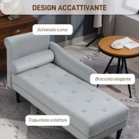 Chaise Longue con Rivestimento Trapuntato Effetto Velluto Grigio, in Legno Massello e Spugna, 146x61x82.5 cm