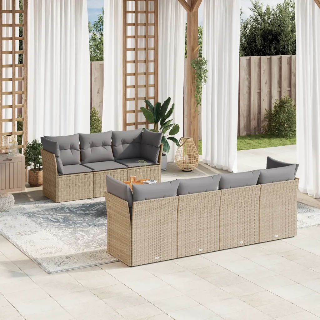 Set Divano da Giardino 8 pz con Cuscini Beige Misto Polyrattan 3255835