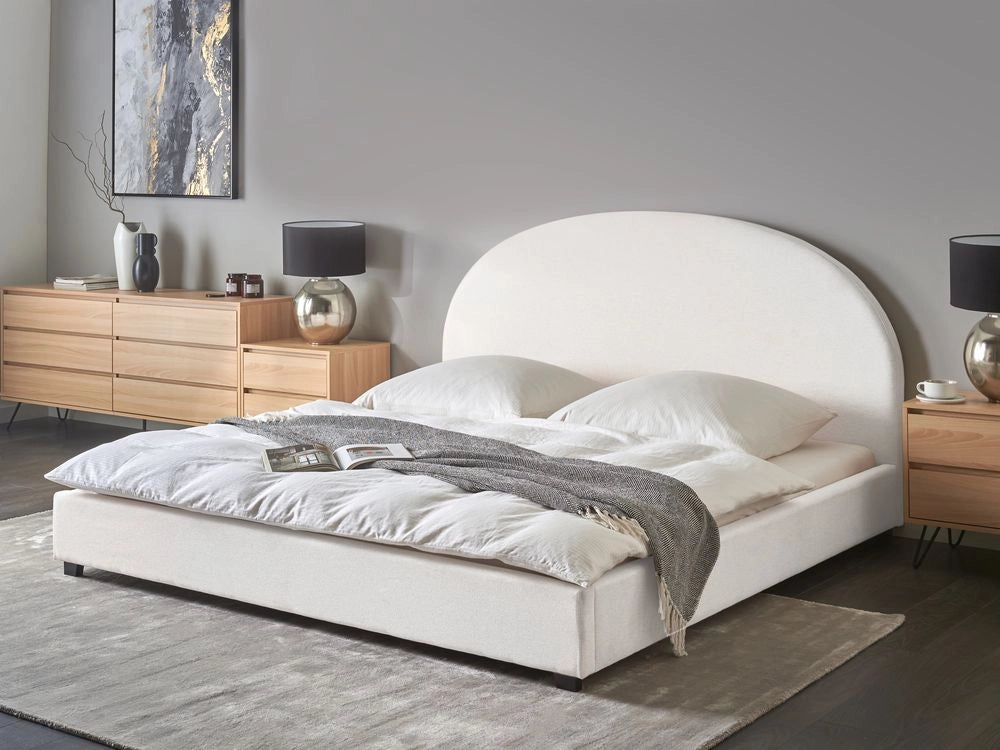 Letto matrimoniale in tessuto bianco sporco 180 x 200 stile retrò minimalista