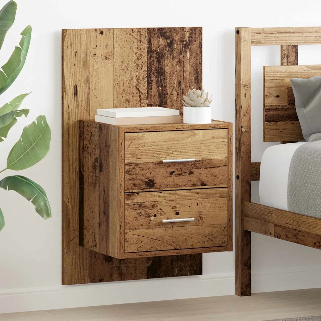 Set di 2 Mobiletto da Comodino | Armadio da Notte | Mobiletto da notte a parete con cassetto Legno vecchio